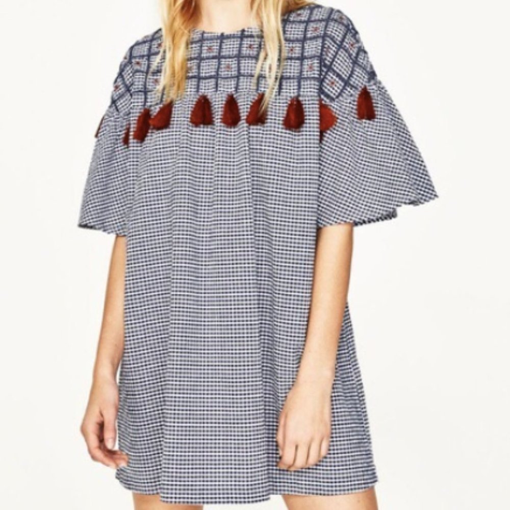 Zara Collection Blue and White Gingham Dress